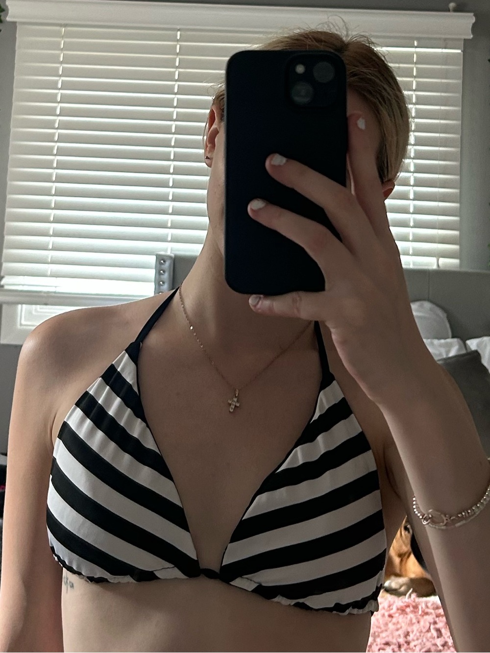 Black & White Striped Triangle Bikini Top